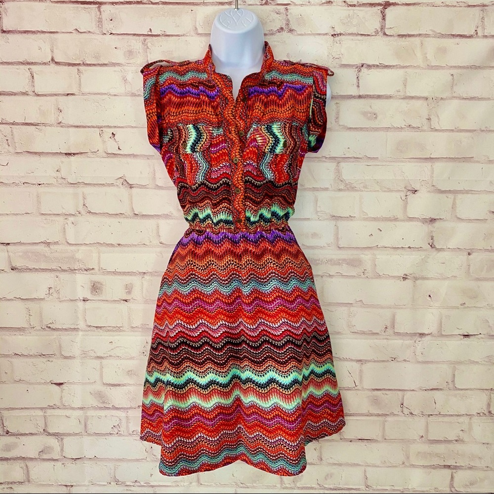 Sleeveless Printed Utility Dress - Multicolor